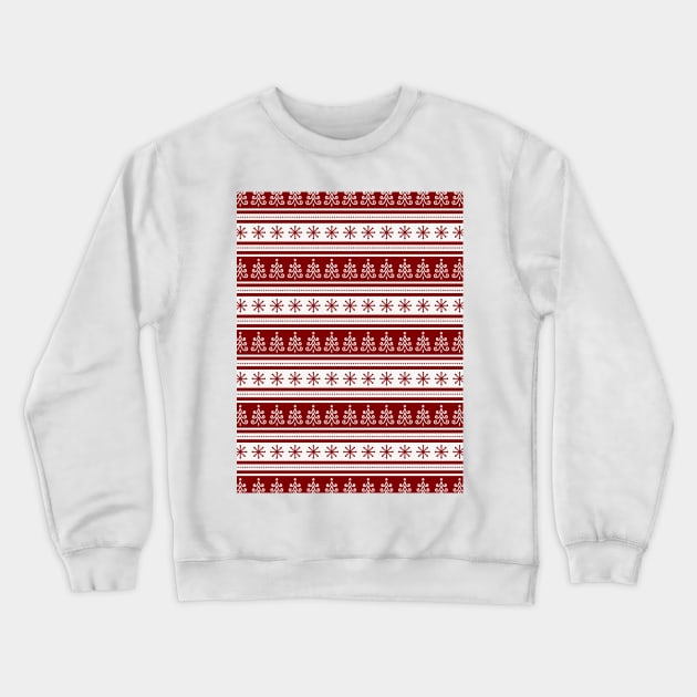 Dark Christmas Candy Apple Red Nordic Trees Stripe in White Crewneck Sweatshirt by podartist